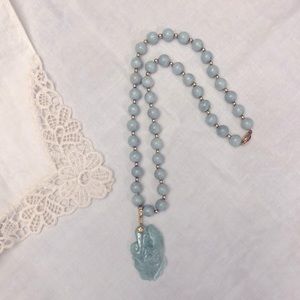 Jade and 14K beaded Fish Pendant Necklace
